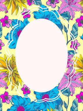 Bahar aylarında çiçek açan botanik çiçeğinin çiçek açan şablon arka planı çizildi. Düğün için tasarım illüstrasyonu, davet 