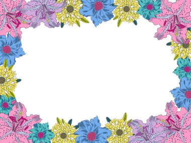 İçinde güzel çayır çiçekleri olan bahar kartları. Tatil kartı, poster, davetiye için bitkisel sanat şablonları