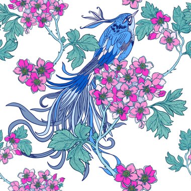 Güzelim bahar çiçekleri çiçek açıyor doğuya özgü desensiz desen tasarımı beyaz arka planda moda, kumaş, kağıt, iç mekan için izole edilmiş.