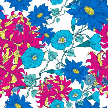 Güzelim bahar çiçekleri çiçek açıyor doğuya özgü desensiz desen tasarımı beyaz arka planda moda, kumaş, kağıt, iç mekan için izole edilmiş.