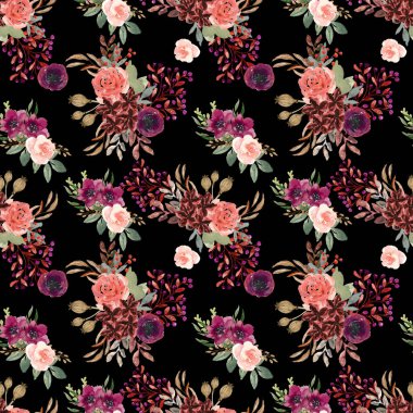 Soyut buket çiçekleri, tüm tekstil tasarımlarında, illüstrasyon suluboya resmi kağıdın ambalajı için kullanılabilir