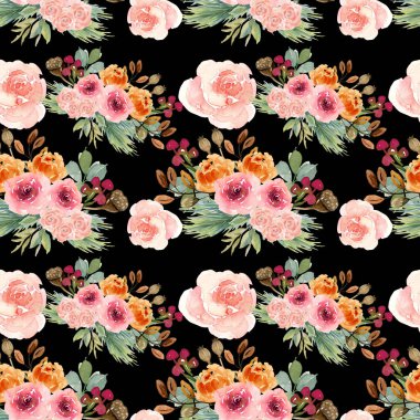 Soyut buket çiçekleri, tüm tekstil tasarımlarında, illüstrasyon suluboya resmi kağıdın ambalajı için kullanılabilir