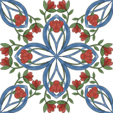 Azulejo fayans deseni, Portekiz İtalyan geleneksel mozaiği, Akdeniz majolika tasarımı el boyası çizimi.