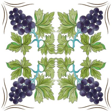 Azulejo fayans deseni, Portekiz İtalyan geleneksel mozaiği, Akdeniz majolika tasarımı el boyası çizimi.