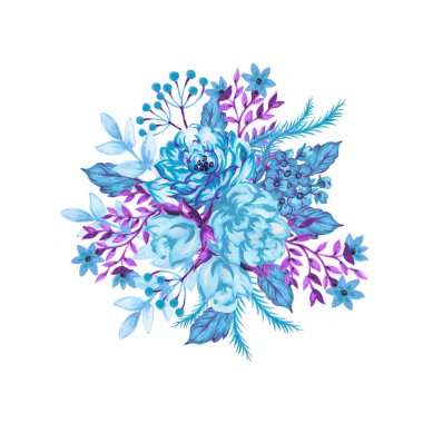 Retro Style 'da zarif çiçek aranjmanı. Selamlar, moda, duvar sanatı için suluboya guaj çizimi