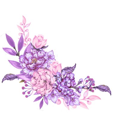 Retro Style 'da zarif çiçek aranjmanı. Selamlar, moda, duvar sanatı için suluboya guaj çizimi