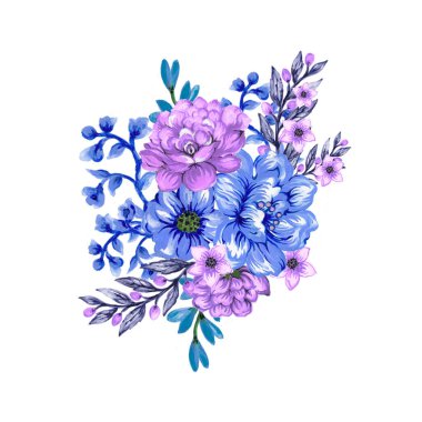 Retro Style 'da zarif çiçek aranjmanı. Selamlar, moda, duvar sanatı için suluboya guaj çizimi