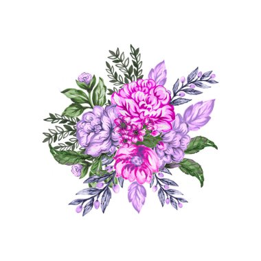 Retro Style 'da zarif çiçek aranjmanı. Selamlar, moda, duvar sanatı için suluboya guaj çizimi