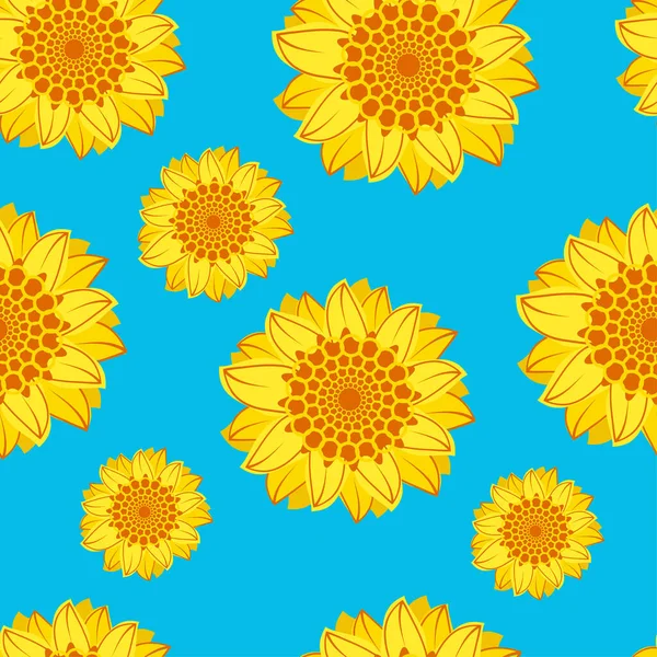 Nahtloses Muster Mit Sonnenblumen Auf Blauem Pastellhintergrund Pastell Sonnenblumen Feld — Stockvektor