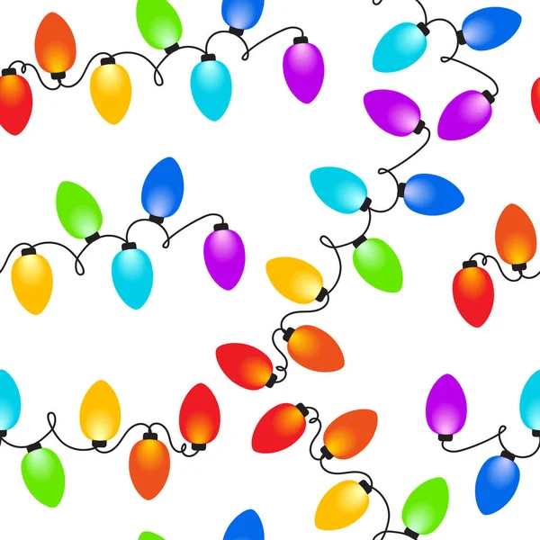 Christmas Lights Background Seamless Pattern Colorful Garland Light Bulbs — Stock Vector