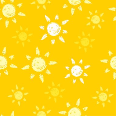 Hand drawn Seamless pattern with Cute Chalk Sun. Hand drawn Simple Sunshine symbol Pattern.