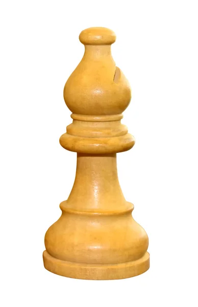 木製の白いチェスビショップは白い背景に隔離されました クリッピングパスで隔離されたビショップウッドチェスの駒 — ストック写真
