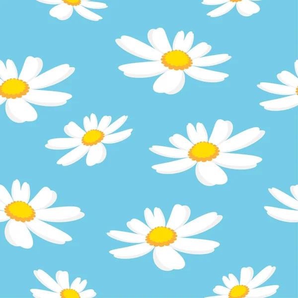 Daisy Flower Nahtlos Auf Blauem Hintergrund Illustration Hübsches Blumenmuster Zum — Stockvektor