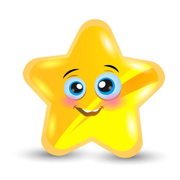 Cartoon Illustration Cute Shining Star Character 배경에 고립된 귀여운 미소를 — 스톡 벡터