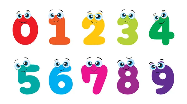 Conjunto Números Engraçados Engraçados Coloridos Dos Desenhos Animados Para Crianças —  Vetores de Stock