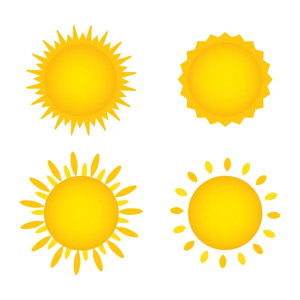 Set Matahari Kuning Vektor Bersinar Dan Cahaya Sinar Terisolasi Pada - Stok Vektor