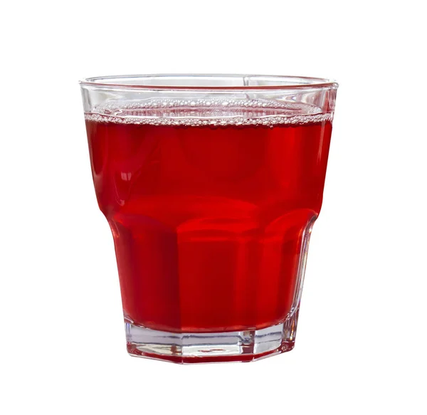 Truskawkowy Napój Bezalkoholowy Przezroczystego Szkła Białym Tle Pojedyncze Szkło Czerwonym — Zdjęcie stockowe