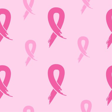 Açık pembe arka planda pembe farkındalık kurdeleleri. Kusursuz desen. Boya, eskiz, grunge, grafiti. Vektör illüstrasyonu.