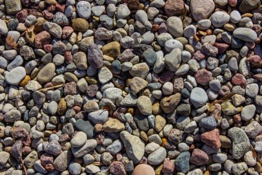 Çok renkli taş dokusu arka planı. Soyut doğa arka plan ya da doku taşları. Taş zemin. Deniz çakıl taşı plajı.