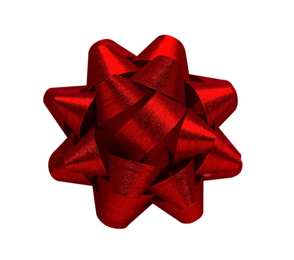 Όμορφη Red Gift Wrap Τόξο Απομονώνονται Λευκό Φόντο Κόκκινο Τόξο — Φωτογραφία Αρχείου