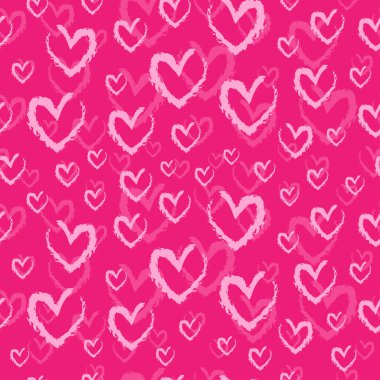 Seamless pattern with hand drawn heart shapes on pink background. Vector illustration.