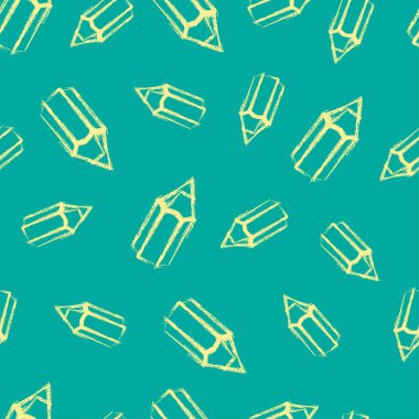 Tebeşir siluetleriyle elle çizilmiş pürüzsüz desen. Yeşil arkaplanda vektör çizimi. Okul düzeni.