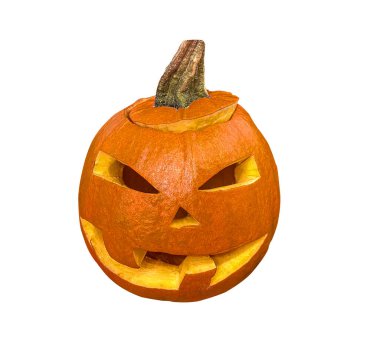 Kavisli Orange Cadılar Bayramı Balkabağı Kabağı Feneri kırpma yolu ile beyaz arka planda izole.