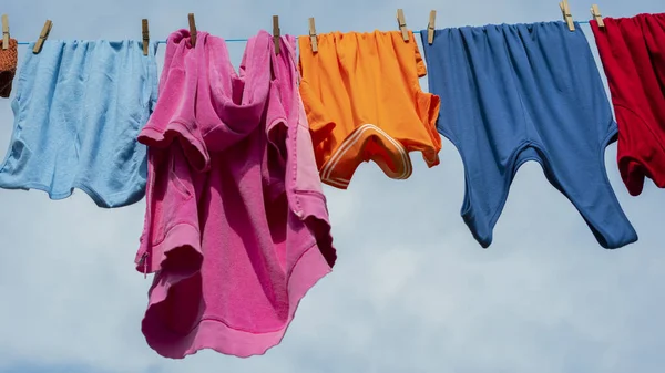 Clothes Hanging Dry Laundry Line — Stock Photo, Image
