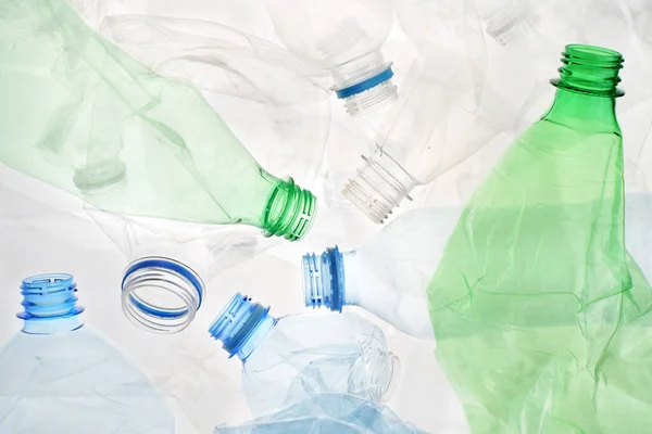 Clasificación Residuos Reciclaje Plástico Arrugado Botella Plástico Transparente Montón Botellas — Foto de Stock