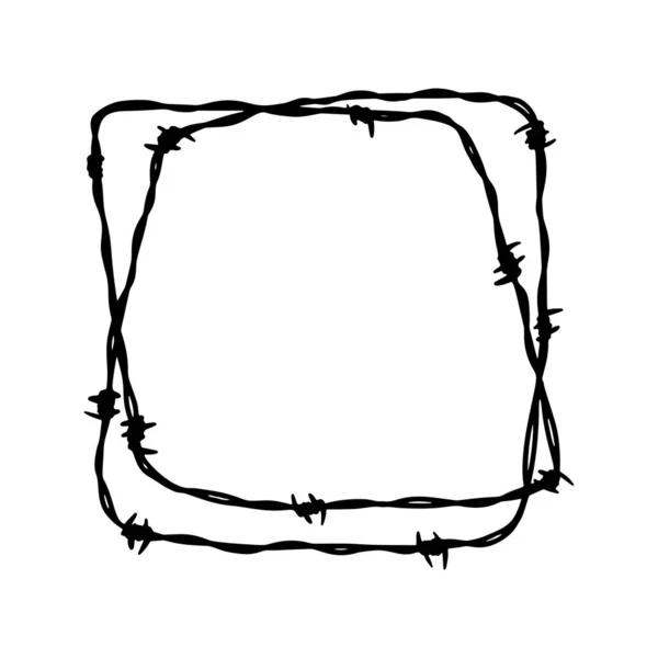Vierkant Frame Met Prikkeldraad Handgetekende Vectorillustratie Schetsstijl Ontwerp Element Voor — Stockvector