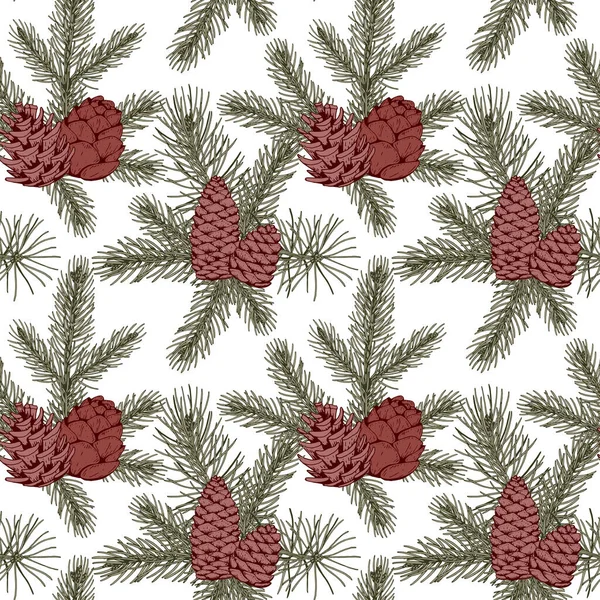 Joyeux Noël Bonne Année Motif Sans Couture Avec Branches Sapin — Image vectorielle