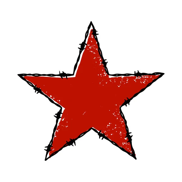 Barbwire Pět Špičatých Červených Hvězd Ručně Kreslená Vektorová Ilustrace Stylu — Stockový vektor