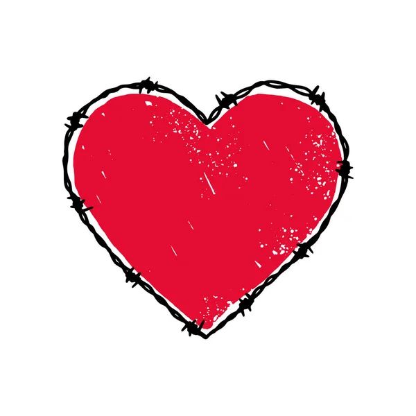 Forma Corazón Alambre Púas Ilustración Vectorial Dibujada Mano Estilo Boceto — Vector de stock