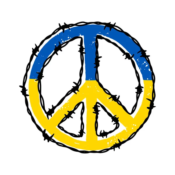 Forma Signo Paz Barbwire Colores Azul Amarillo Bandera Ucrania Ilustración — Vector de stock