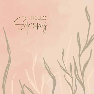 Spring watercolor floral background. Square template for social media posts. Modern aesthetic vector illustration. Sakura design