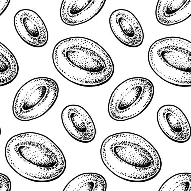 Red Blood cells seamless pattern. Hand drawn erythrocytes. Scientific biology illustration in sketch style