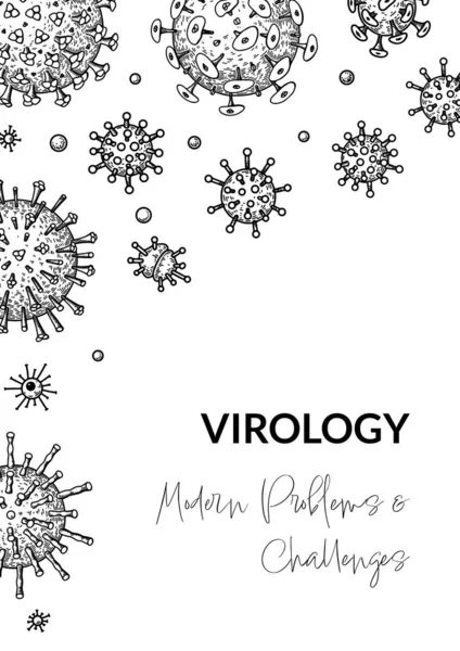 Latar Belakang Vertikal Virus Dalam Gaya Sketsa Tangan Ditarik Bakteri - Stok Vektor