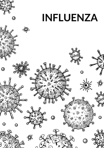 Virus Vertical Background Sketch Style Hand Drawn Bacteria Germ Microorganism — Vetor de Stock