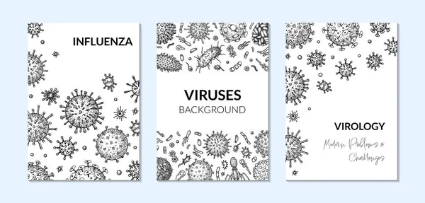 Conjunto Fondos Verticales Virus Estilo Boceto Bacterias Extraídas Mano Gérmenes — Archivo Imágenes Vectoriales
