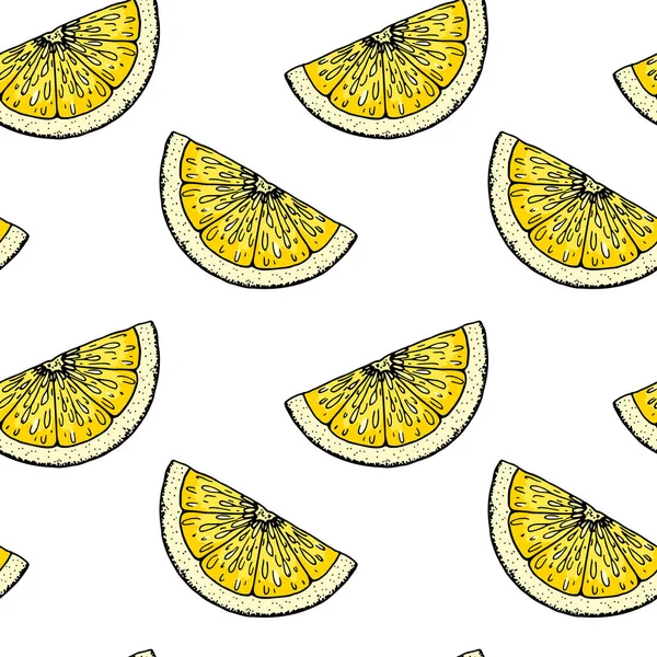 Lemon Slice Seamless Pattern Colorful Hand Drawn Vector Illustration Sketch — Stock Vector