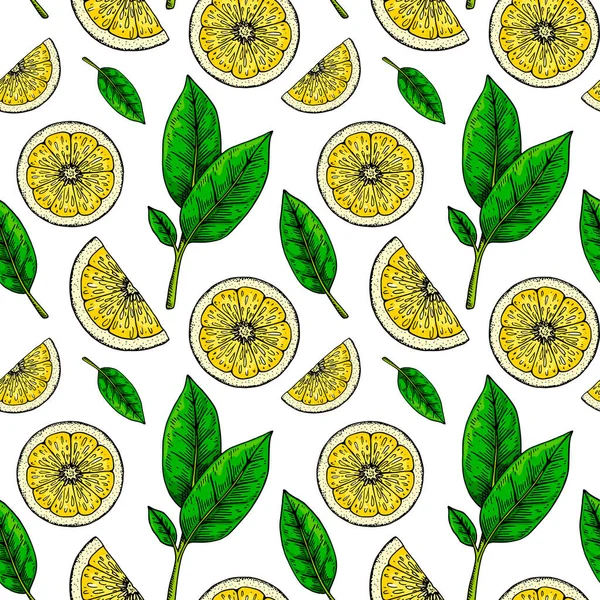 Лимонный Ломтик Бесшовный Рисунок Красочная Рисованная Векторная Иллюстрация Стиле Эскиза — стоковый вектор