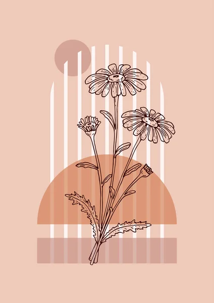Moderne Bloemen Esthetische Florale Evenwicht Poster Handgetekende Vectorillustratie Schets Wilde — Stockvector