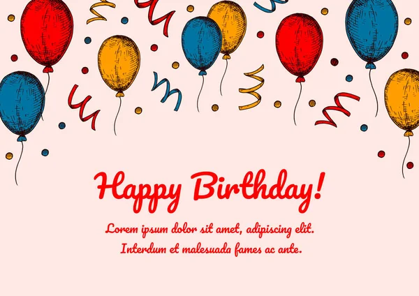 Birthday Horizontal Greeting Card Design Hand Drawn Elements Celebration Invitation — Stock Vector