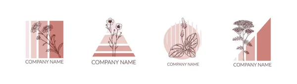 Plantilla Logotipo Geométrico Moderno Con Elemento Floral Ilustración Vectorial Dibujada — Vector de stock