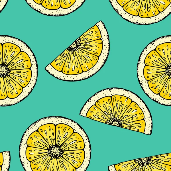 Lemon Slice Seamless Pattern Colorful Hand Drawn Vector Illustration Sketch — Stock Vector