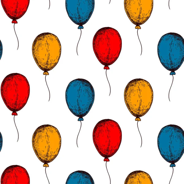 Luftballon Nahtloses Muster Bunter Handgezeichneter Hintergrund Skizzenstil Geburtstagsfeier Gestaltet Vektorillustration — Stockvektor