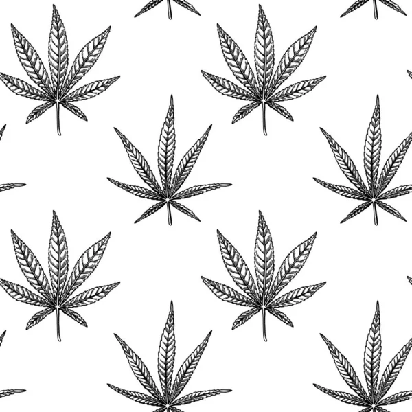 Marijuana Lascia Uno Schema Senza Soluzione Continuità Cannabis Disegnato Mano — Vettoriale Stock