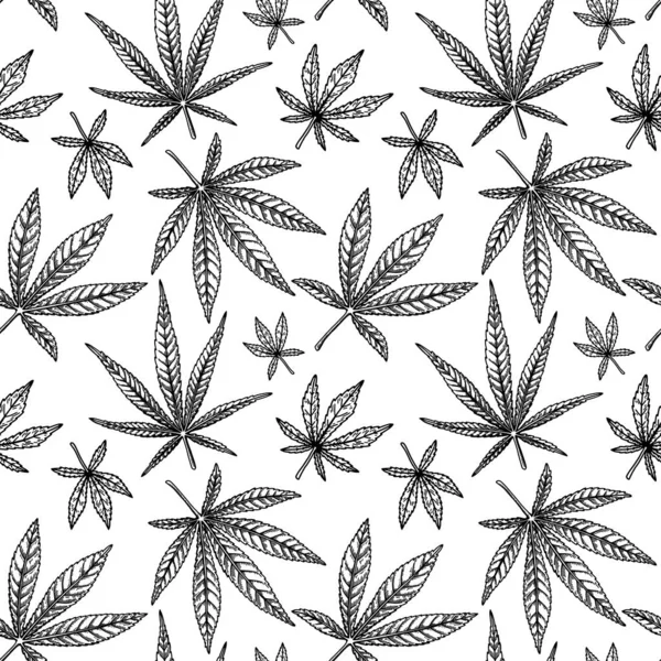 마리화나 솔기없는 무늬를 남긴다 칸나비스의 빈티지 배경을 그렸다 Vector 일러스트는 — 스톡 벡터