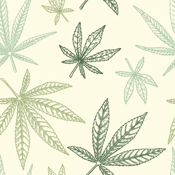 Marijuana Lascia Uno Schema Senza Soluzione Continuità Cannabis Disegnato Mano — Vettoriale Stock