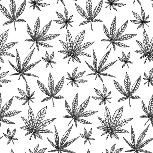Marijuana Leaves Seamless Pattern Cannabis Hand Drawn Vintage Background Vector — Stock Vector